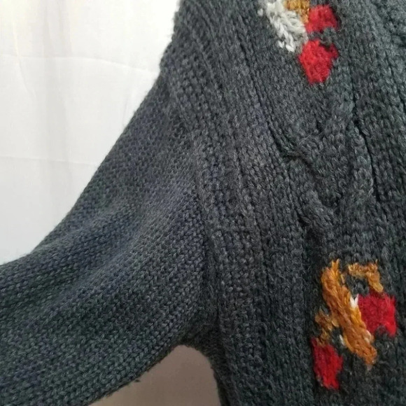 VINTAGE Sk & Company Long V-Neck Floral Wool Knit Cardigan M - Picture 4 of 11